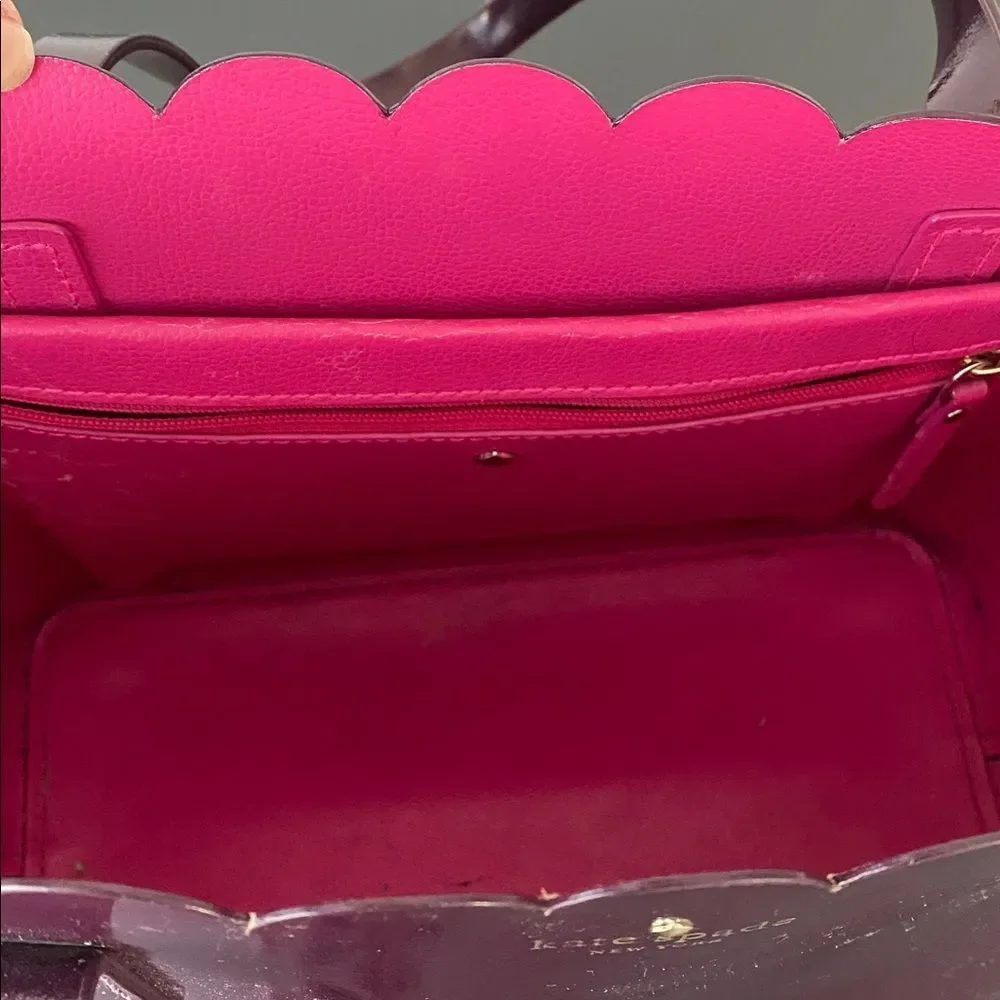 Kate Spade Lily Avenue Carrigan Leather Scallop-Edged Tote Burgundy Bag Tag Chic